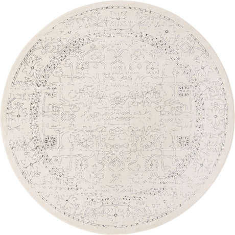 White 7' 10 x 7' 10 Isabella Round Area Rug Polypropylene & Polyester Traditional Elegant Carpet for Living Rooms, Dining, Office, Dorms for Sale at Rug Engine