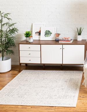 White 4' 1 x 4' 1 Isabella Square Area Rug Polypropylene & Polyester Traditional Elegant Carpet for Living Rooms, Dining, Office, Dorms for Sale at Rug Engine