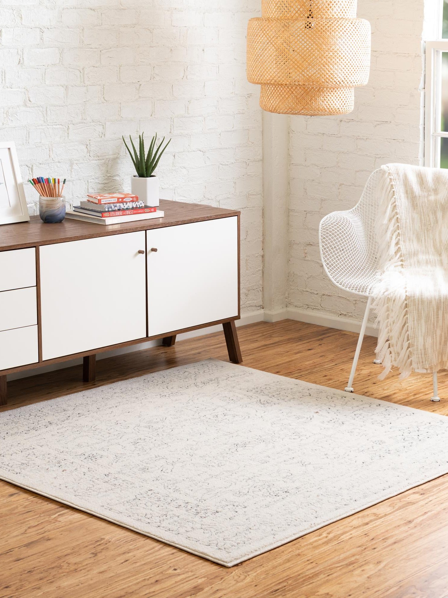 White 4' 1 x 4' 1 Isabella Square Area Rug Polypropylene & Polyester Traditional Elegant Carpet for Living Rooms, Dining, Office, Dorms for Sale at Rug Engine
