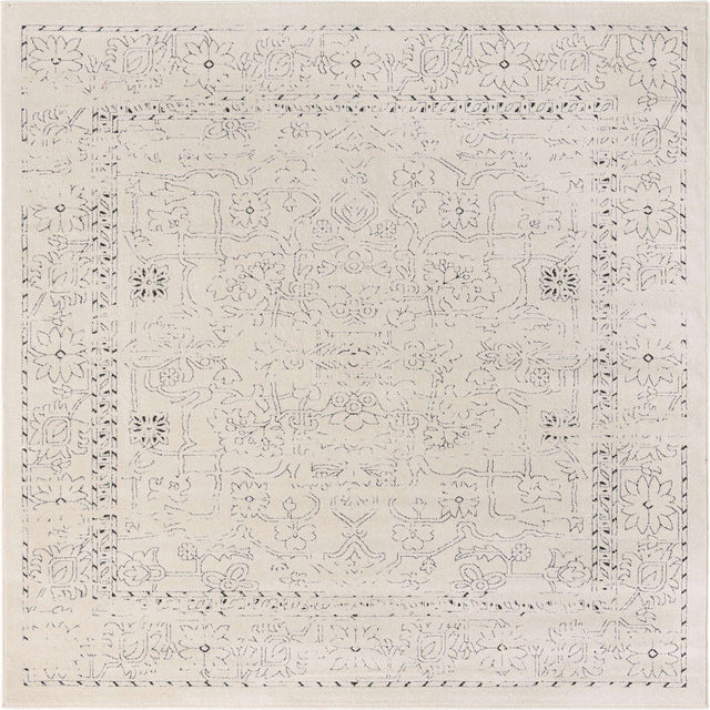 White 7' 10 x 7' 10 Isabella Square Area Rug Polypropylene & Polyester Traditional Elegant Carpet for Living Rooms, Dining, Office, Dorms for Sale at Rug Engine