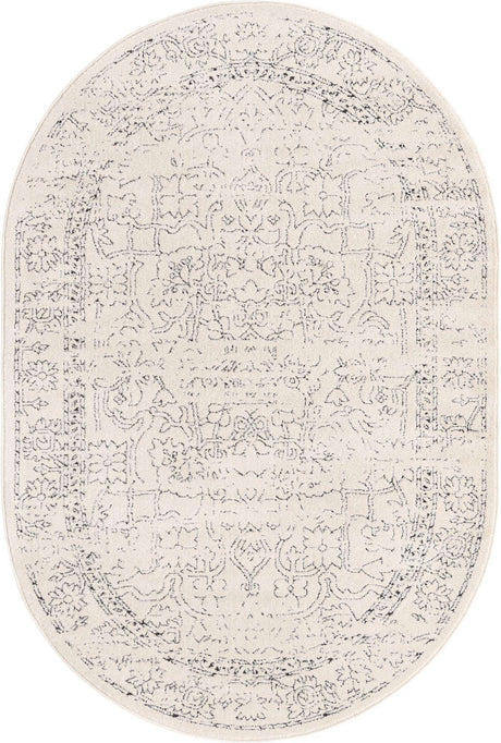 White 4' 1 x 6' 1 Isabella Oval Area Rug Polypropylene & Polyester Traditional Elegant Carpet for Living Rooms, Dining, Office, Dorms for Sale at Rug Engine