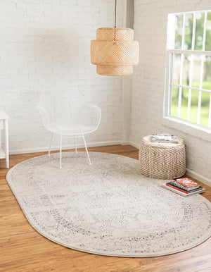 White 4' 1 x 6' 1 Isabella Oval Area Rug Polypropylene & Polyester Traditional Elegant Carpet for Living Rooms, Dining, Office, Dorms for Sale at Rug Engine