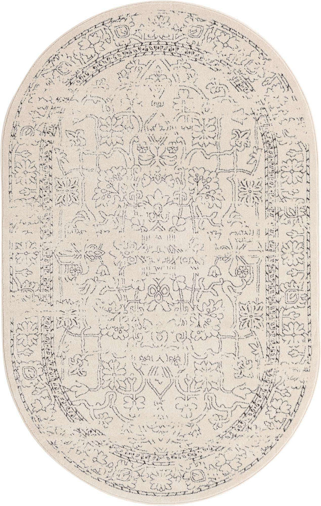 White 5' 1 x 8' Isabella Oval Area Rug Polypropylene & Polyester Traditional Elegant Carpet for Living Rooms, Dining, Office, Dorms for Sale at Rug Engine