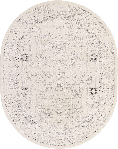 White 7' 10 x 10' Isabella Oval Area Rug Polypropylene & Polyester Traditional Elegant Carpet for Living Rooms, Dining, Office, Dorms for Sale at Rug Engine