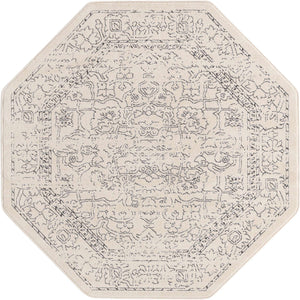 White 5' 1 x 5' 1 Isabella Octagon Area Rug Polypropylene & Polyester Traditional Elegant Carpet for Living Rooms, Dining, Office, Dorms for Sale at Rug Engine