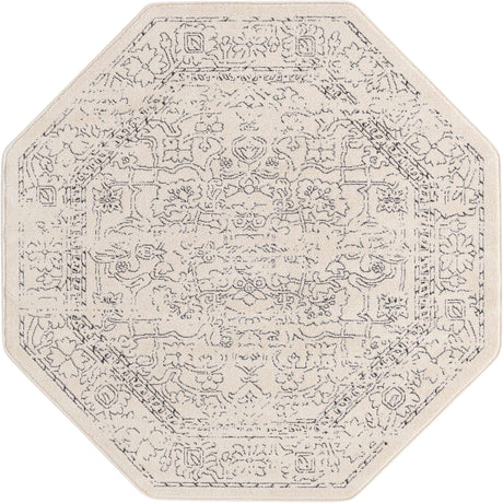 White 5' 1 x 5' 1 Isabella Octagon Area Rug Polypropylene & Polyester Traditional Elegant Carpet for Living Rooms, Dining, Office, Dorms for Sale at Rug Engine