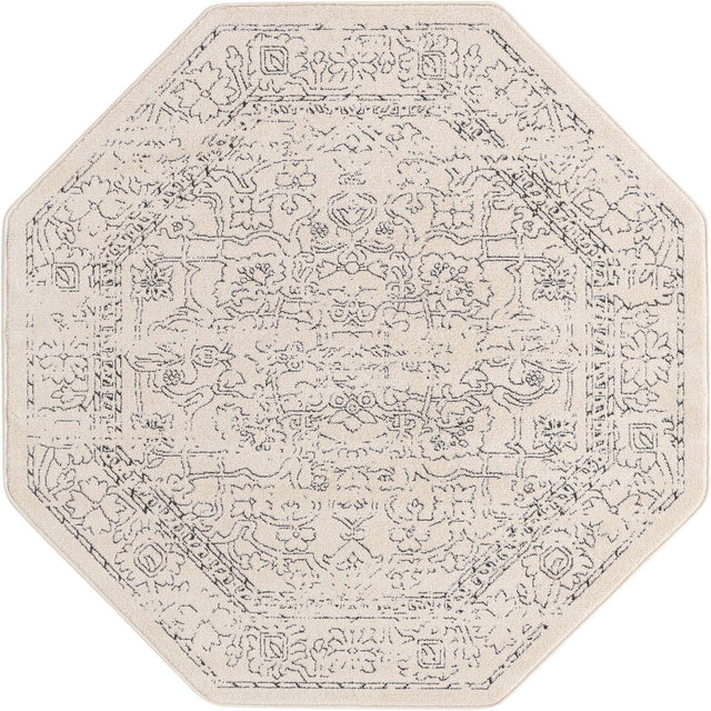White 5' 1 x 5' 1 Isabella Octagon Area Rug Polypropylene & Polyester Traditional Elegant Carpet for Living Rooms, Dining, Office, Dorms for Sale at Rug Engine