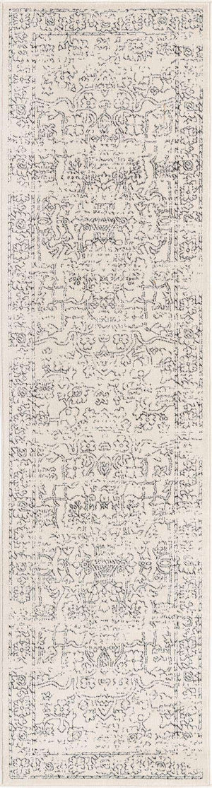 White 2' 7 x 10' Isabella Runner Area Rug Polypropylene & Polyester Traditional Elegant Carpet for Living Rooms, Dining, Office, Dorms for Sale at Rug Engine
