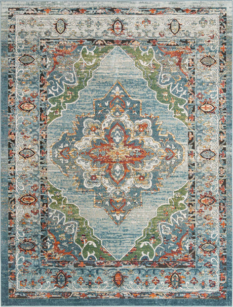 Blue 9' x 12' Isabella Rectangle Area Rug Polypropylene & Polyester Traditional Elegant Carpet for Living Rooms, Dining, Office, Dorms for Sale at Rug Engine