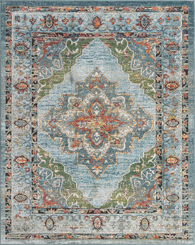 Blue 7' 10 x 10' Isabella Rectangle Area Rug Polypropylene & Polyester Traditional Elegant Carpet for Living Rooms, Dining, Office, Dorms for Sale at Rug Engine