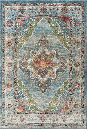 Blue 6' 1 x 9' Isabella Rectangle Area Rug Polypropylene & Polyester Traditional Elegant Carpet for Living Rooms, Dining, Office, Dorms for Sale at Rug Engine