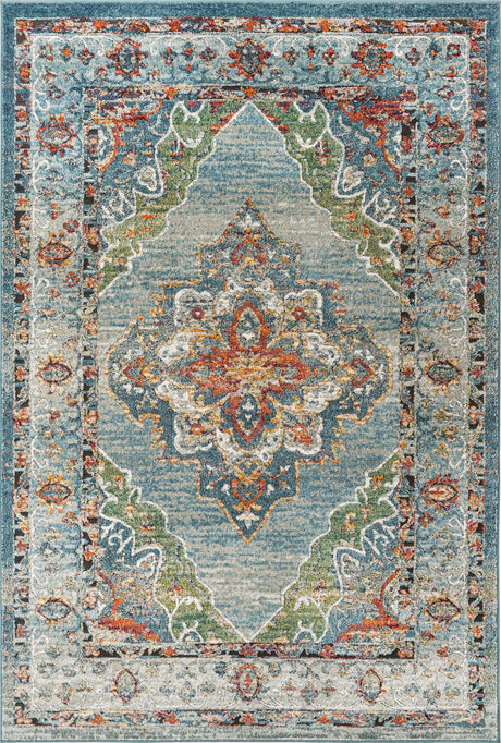 Blue 6' 1 x 9' Isabella Rectangle Area Rug Polypropylene & Polyester Traditional Elegant Carpet for Living Rooms, Dining, Office, Dorms for Sale at Rug Engine