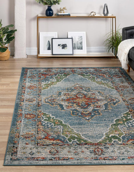 Blue 9' x 12' Isabella Rectangle Area Rug Polypropylene & Polyester Traditional Elegant Carpet for Living Rooms, Dining, Office, Dorms for Sale at Rug Engine