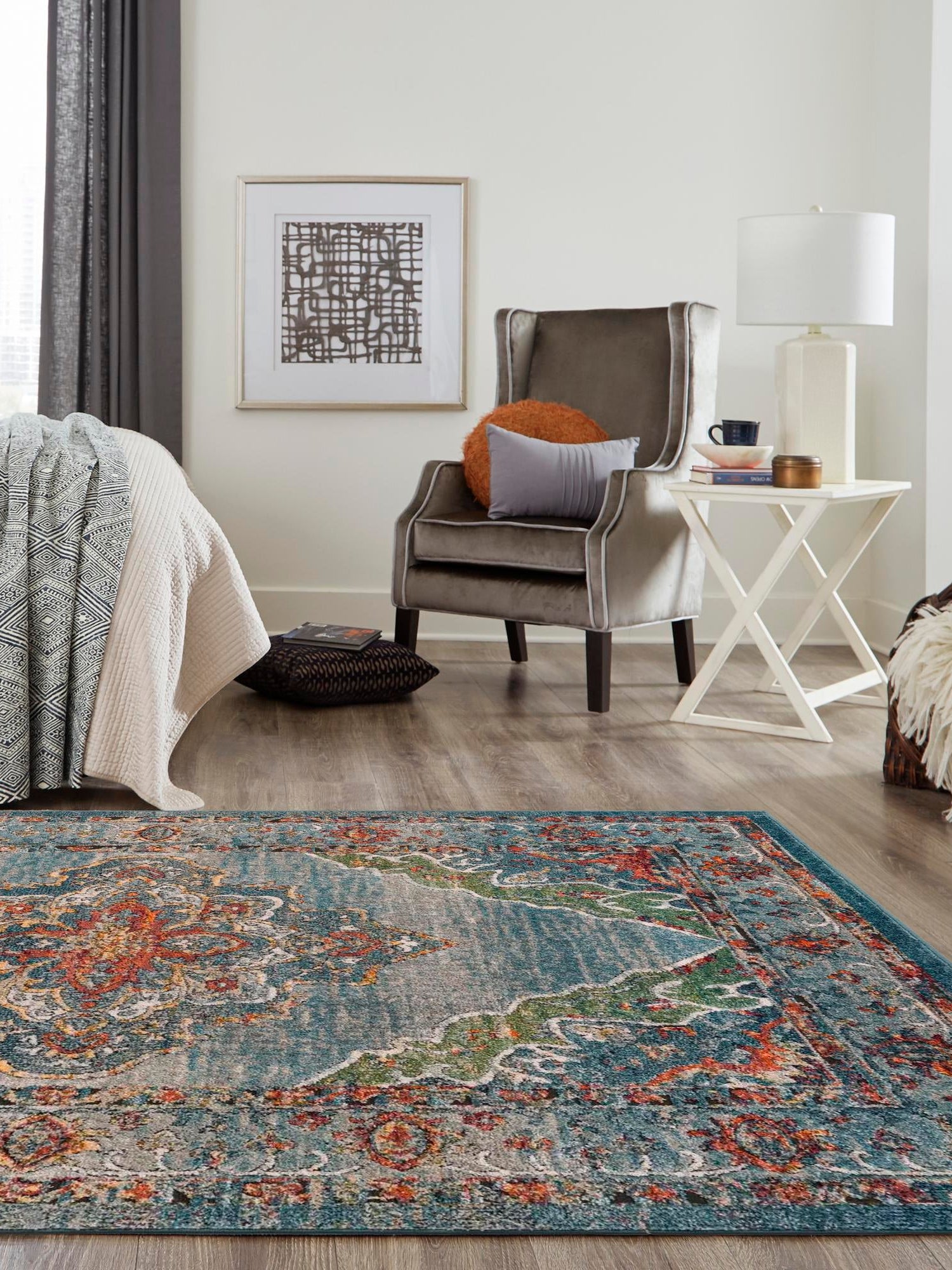 Blue 7' 10 x 10' Isabella Rectangle Area Rug Polypropylene & Polyester Traditional Elegant Carpet for Living Rooms, Dining, Office, Dorms for Sale at Rug Engine