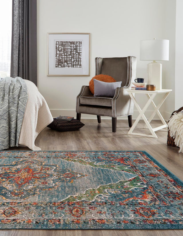 Blue 7' 10 x 10' Isabella Rectangle Area Rug Polypropylene & Polyester Traditional Elegant Carpet for Living Rooms, Dining, Office, Dorms for Sale at Rug Engine