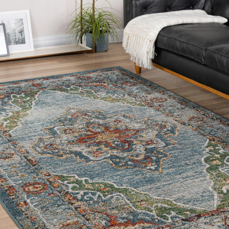 Blue 4' 1 x 6' 1 Isabella Rectangle Area Rug Polypropylene & Polyester Traditional Elegant Carpet for Living Rooms, Dining, Office, Dorms for Sale at Rug Engine