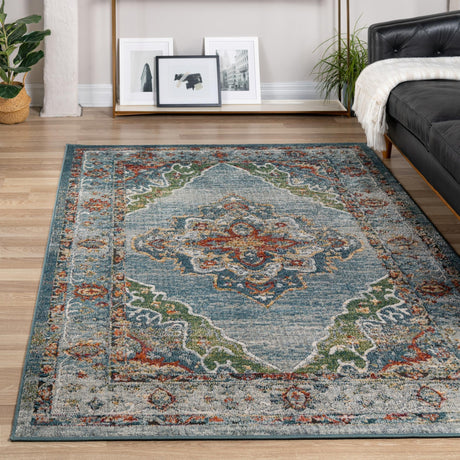 Blue 4' 1 x 6' 1 Isabella Rectangle Area Rug Polypropylene & Polyester Traditional Elegant Carpet for Living Rooms, Dining, Office, Dorms for Sale at Rug Engine
