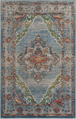 Blue 5' 1 x 8' Isabella Rectangle Area Rug Polypropylene & Polyester Traditional Elegant Carpet for Living Rooms, Dining, Office, Dorms for Sale at Rug Engine