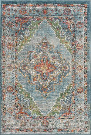 Blue 4' 1 x 6' 1 Isabella Rectangle Area Rug Polypropylene & Polyester Traditional Elegant Carpet for Living Rooms, Dining, Office, Dorms for Sale at Rug Engine