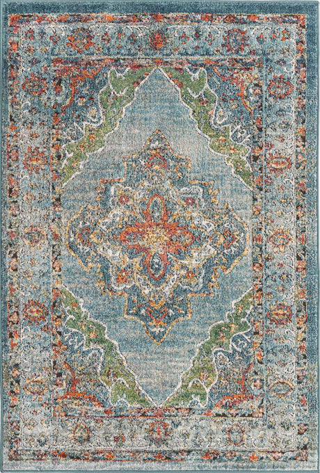 Blue 4' 1 x 6' 1 Isabella Rectangle Area Rug Polypropylene & Polyester Traditional Elegant Carpet for Living Rooms, Dining, Office, Dorms for Sale at Rug Engine