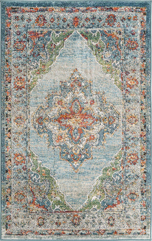 Blue 3' 3 x 5' 3 Isabella Rectangle Area Rug Polypropylene & Polyester Traditional Elegant Carpet for Living Rooms, Dining, Office, Dorms for Sale at Rug Engine
