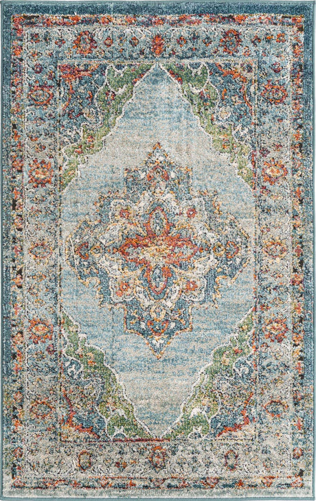 Blue 3' 3 x 5' 3 Isabella Rectangle Area Rug Polypropylene & Polyester Traditional Elegant Carpet for Living Rooms, Dining, Office, Dorms for Sale at Rug Engine