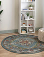 Blue 7' 10 x 7' 10 Isabella Round Area Rug Polypropylene & Polyester Traditional Elegant Carpet for Living Rooms, Dining, Office, Dorms for Sale at Rug Engine
