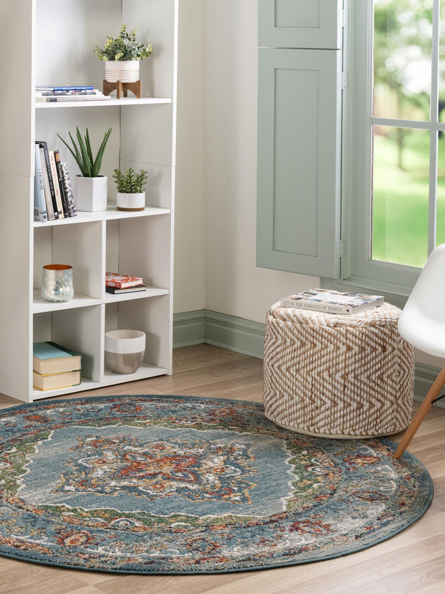 Blue 7' 10 x 7' 10 Isabella Round Area Rug Polypropylene & Polyester Traditional Elegant Carpet for Living Rooms, Dining, Office, Dorms for Sale at Rug Engine
