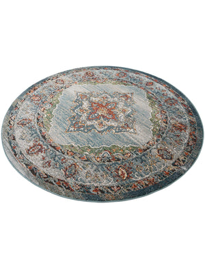 Blue 6' 1 x 6' 1 Isabella Round Area Rug Polypropylene & Polyester Traditional Elegant Carpet for Living Rooms, Dining, Office, Dorms for Sale at Rug Engine