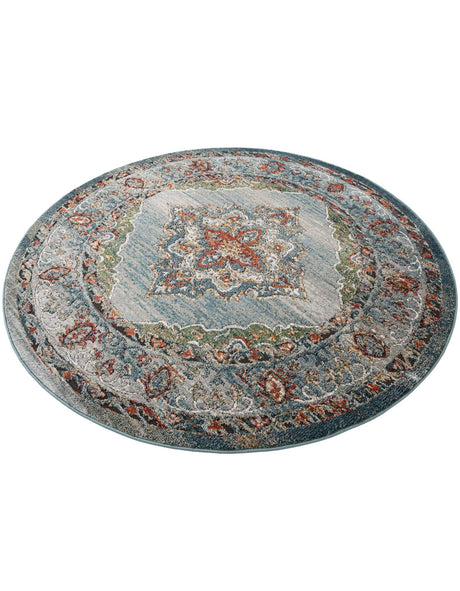 Blue 6' 1 x 6' 1 Isabella Round Area Rug Polypropylene & Polyester Traditional Elegant Carpet for Living Rooms, Dining, Office, Dorms for Sale at Rug Engine