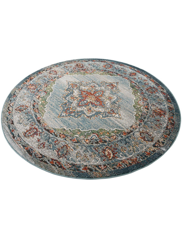 Blue 6' 1 x 6' 1 Isabella Round Area Rug Polypropylene & Polyester Traditional Elegant Carpet for Living Rooms, Dining, Office, Dorms for Sale at Rug Engine