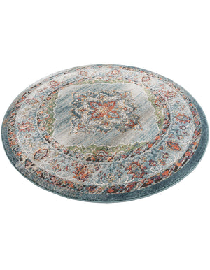 Blue 6' 1 x 6' 1 Isabella Round Area Rug Polypropylene & Polyester Traditional Elegant Carpet for Living Rooms, Dining, Office, Dorms for Sale at Rug Engine
