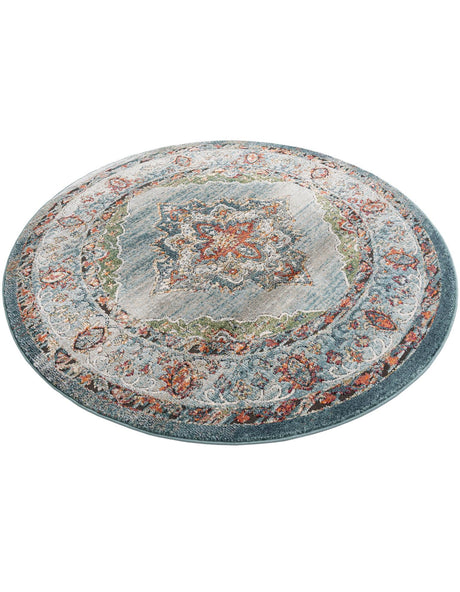 Blue 6' 1 x 6' 1 Isabella Round Area Rug Polypropylene & Polyester Traditional Elegant Carpet for Living Rooms, Dining, Office, Dorms for Sale at Rug Engine