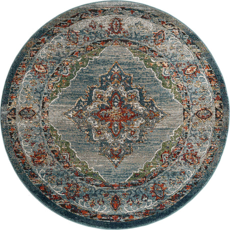 Blue 6' 1 x 6' 1 Isabella Round Area Rug Polypropylene & Polyester Traditional Elegant Carpet for Living Rooms, Dining, Office, Dorms for Sale at Rug Engine