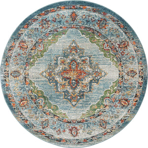 Blue 7' 10 x 7' 10 Isabella Round Area Rug Polypropylene & Polyester Traditional Elegant Carpet for Living Rooms, Dining, Office, Dorms for Sale at Rug Engine