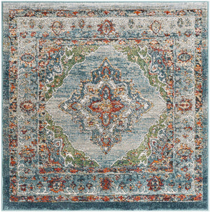 Blue 4' 1 x 4' 1 Isabella Square Area Rug Polypropylene & Polyester Traditional Elegant Carpet for Living Rooms, Dining, Office, Dorms for Sale at Rug Engine