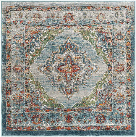 Blue 4' 1 x 4' 1 Isabella Square Area Rug Polypropylene & Polyester Traditional Elegant Carpet for Living Rooms, Dining, Office, Dorms for Sale at Rug Engine