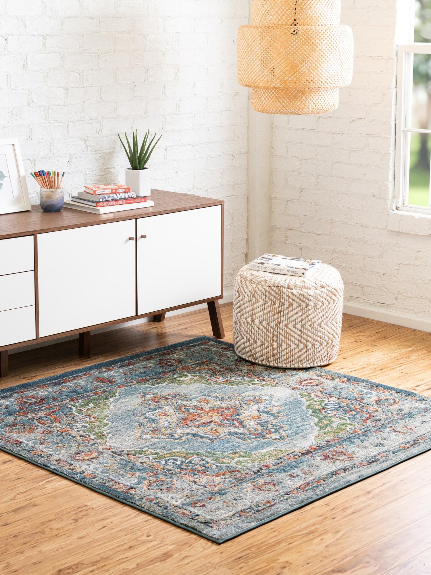 Blue 4' 1 x 4' 1 Isabella Square Area Rug Polypropylene & Polyester Traditional Elegant Carpet for Living Rooms, Dining, Office, Dorms for Sale at Rug Engine