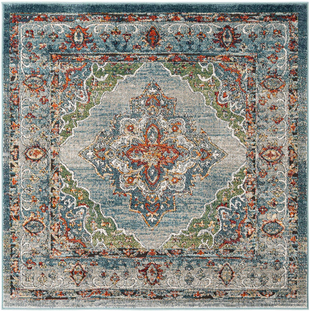 Blue 5' 1 x 5' 1 Isabella Square Area Rug Polypropylene & Polyester Traditional Elegant Carpet for Living Rooms, Dining, Office, Dorms for Sale at Rug Engine