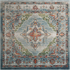 Blue 7' 10 x 7' 10 Isabella Square Area Rug Polypropylene & Polyester Traditional Elegant Carpet for Living Rooms, Dining, Office, Dorms for Sale at Rug Engine