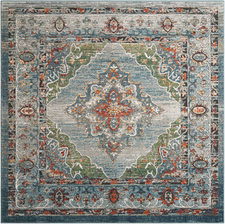 Blue 7' 10 x 7' 10 Isabella Square Area Rug Polypropylene & Polyester Traditional Elegant Carpet for Living Rooms, Dining, Office, Dorms for Sale at Rug Engine