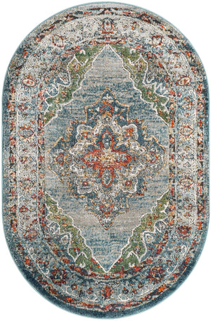Blue 4' 1 x 6' 1 Isabella Oval Area Rug Polypropylene & Polyester Traditional Elegant Carpet for Living Rooms, Dining, Office, Dorms for Sale at Rug Engine