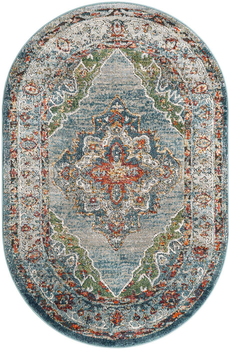 Blue 4' 1 x 6' 1 Isabella Oval Area Rug Polypropylene & Polyester Traditional Elegant Carpet for Living Rooms, Dining, Office, Dorms for Sale at Rug Engine