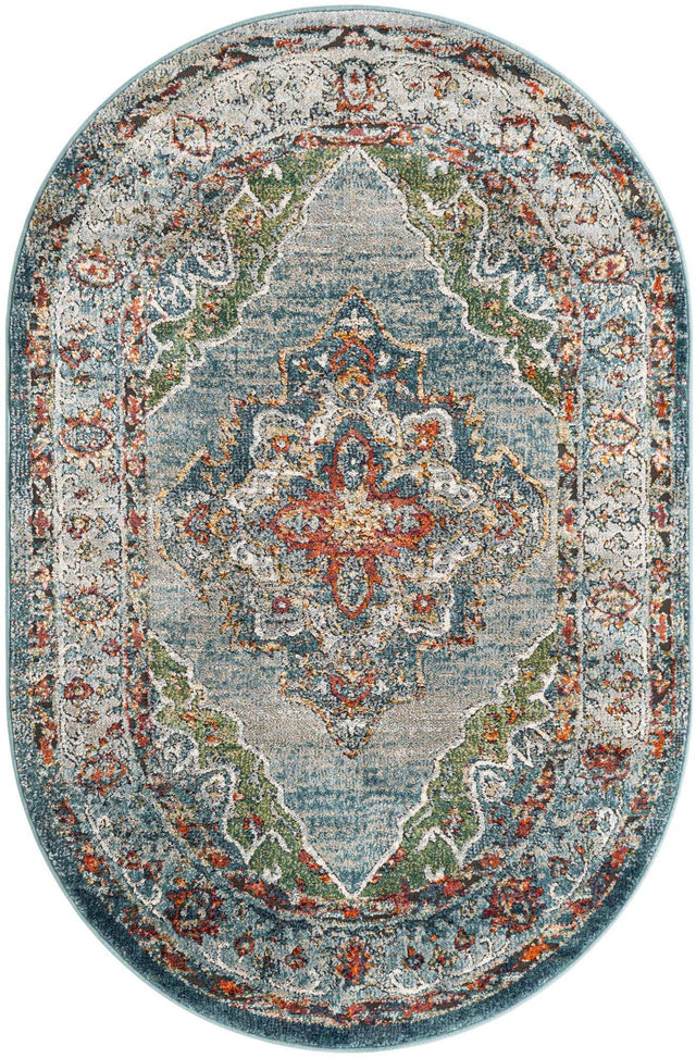 Blue 4' 1 x 6' 1 Isabella Oval Area Rug Polypropylene & Polyester Traditional Elegant Carpet for Living Rooms, Dining, Office, Dorms for Sale at Rug Engine
