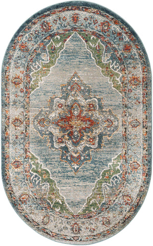 Blue 5' 1 x 8' Isabella Oval Area Rug Polypropylene & Polyester Traditional Elegant Carpet for Living Rooms, Dining, Office, Dorms for Sale at Rug Engine