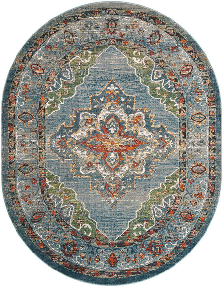 Blue 7' 10 x 10' Isabella Oval Area Rug Polypropylene & Polyester Traditional Elegant Carpet for Living Rooms, Dining, Office, Dorms for Sale at Rug Engine