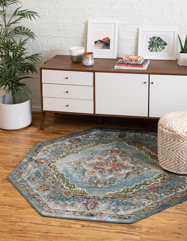 Blue 5' 1 x 5' 1 Isabella Octagon Area Rug Polypropylene & Polyester Traditional Elegant Carpet for Living Rooms, Dining, Office, Dorms for Sale at Rug Engine