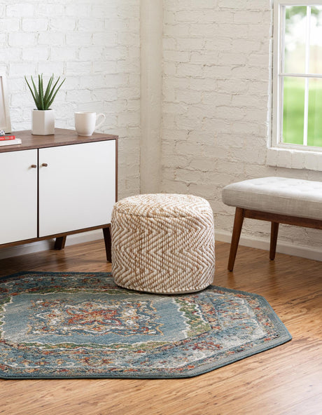 Blue 5' 1 x 5' 1 Isabella Octagon Area Rug Polypropylene & Polyester Traditional Elegant Carpet for Living Rooms, Dining, Office, Dorms for Sale at Rug Engine