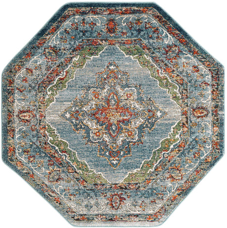 Blue 5' 1 x 5' 1 Isabella Octagon Area Rug Polypropylene & Polyester Traditional Elegant Carpet for Living Rooms, Dining, Office, Dorms for Sale at Rug Engine
