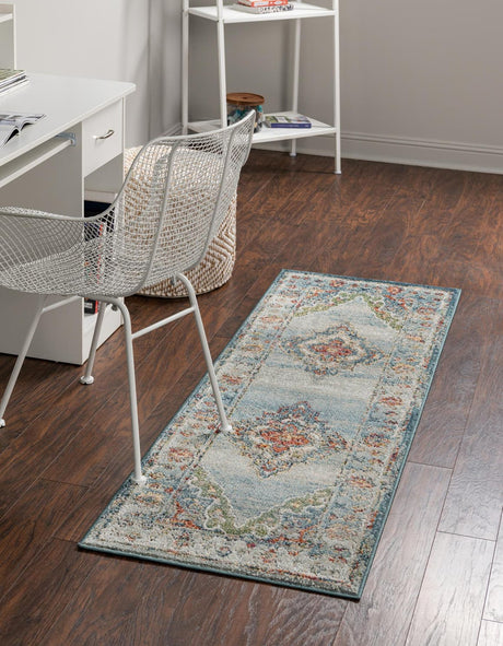 Blue 2' 7 x 16' 5 Isabella Runner Area Rug Polypropylene & Polyester Traditional Elegant Carpet for Living Rooms, Dining, Office, Dorms for Sale at Rug Engine